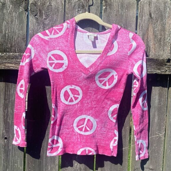 Y2K Limited Too Peace Ribbed Tie Dyed Shirt Barbie Pink | 10 - Picture 1 of 3